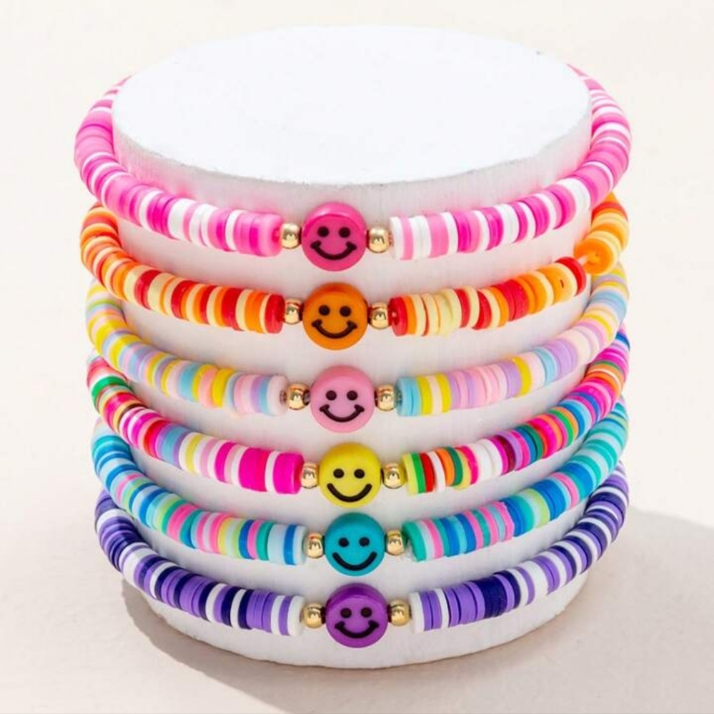 NWT Set of 6 Smily Face Multi-colored Bracelets
